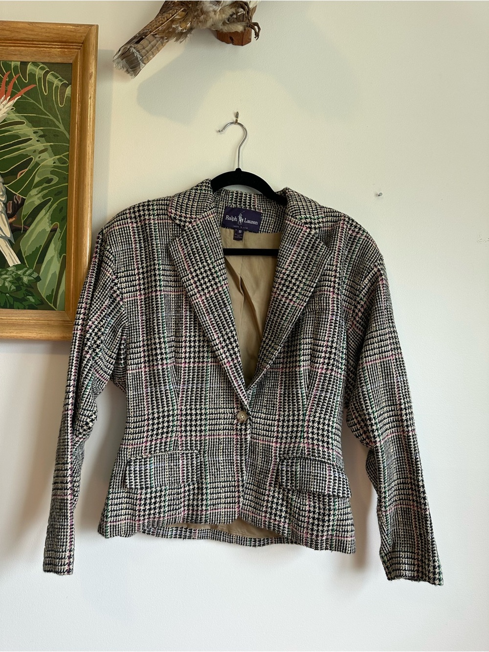 Ralph Lauren Purple Label Wool Plaid Blazer Womens 8 Button Front